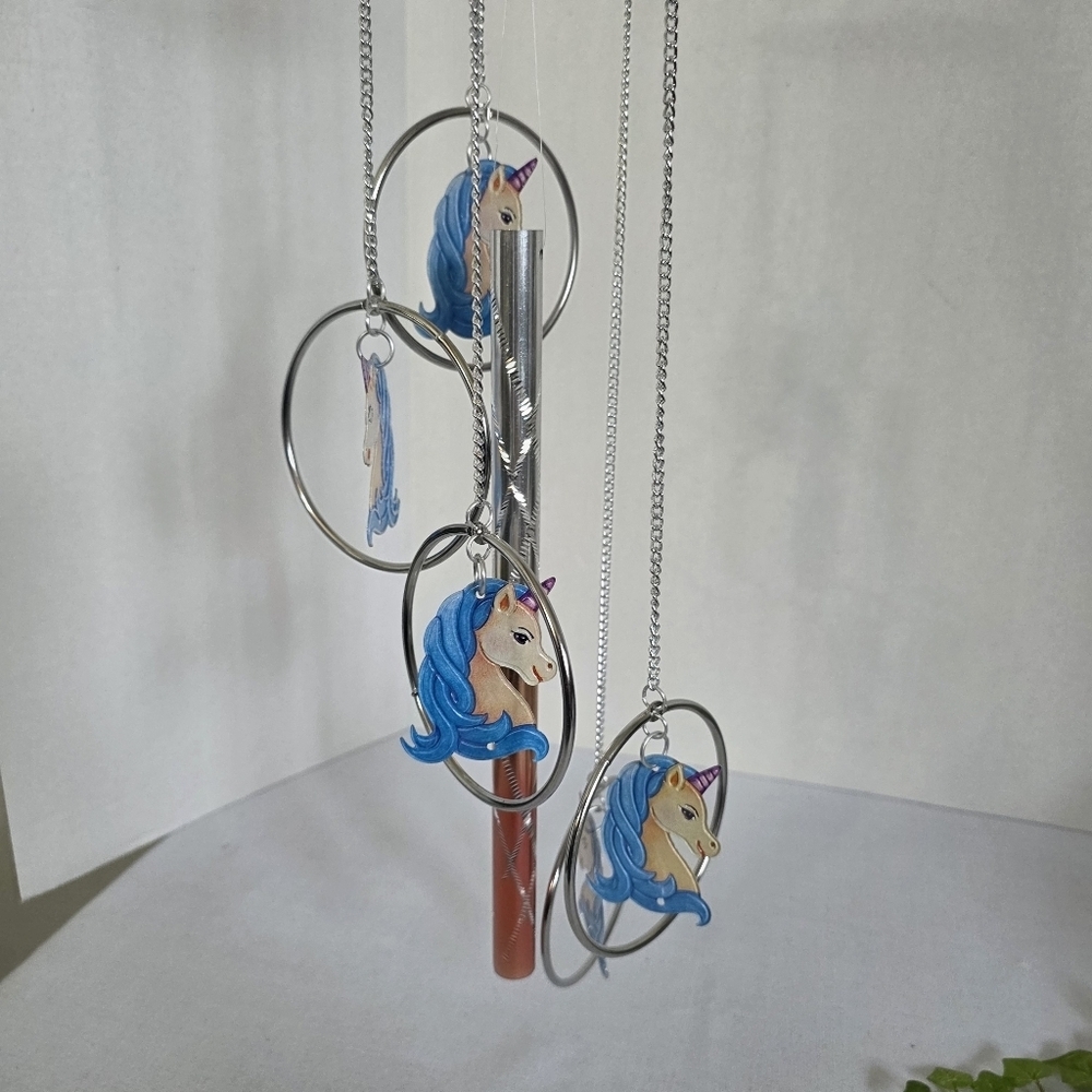 Silver Metal Wind Chime Unicorn New